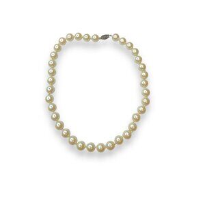 Faux Pearl Necklace Sterling Silver Fish Hook Clasp Vintage 16"